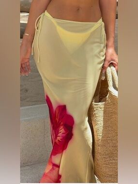 Yellow & Pink Floral Beach Cover-Up with Yellow Bikini Bottom, Brand New